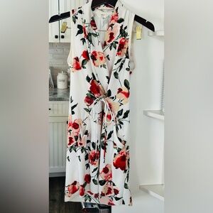 Wilfred White Midi Wrap Dress with Red Floral Print